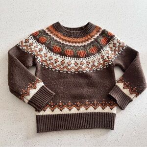 KJP Pumpkin Sweater 3T Brown Fair Isle Orange and White Fall Holiday